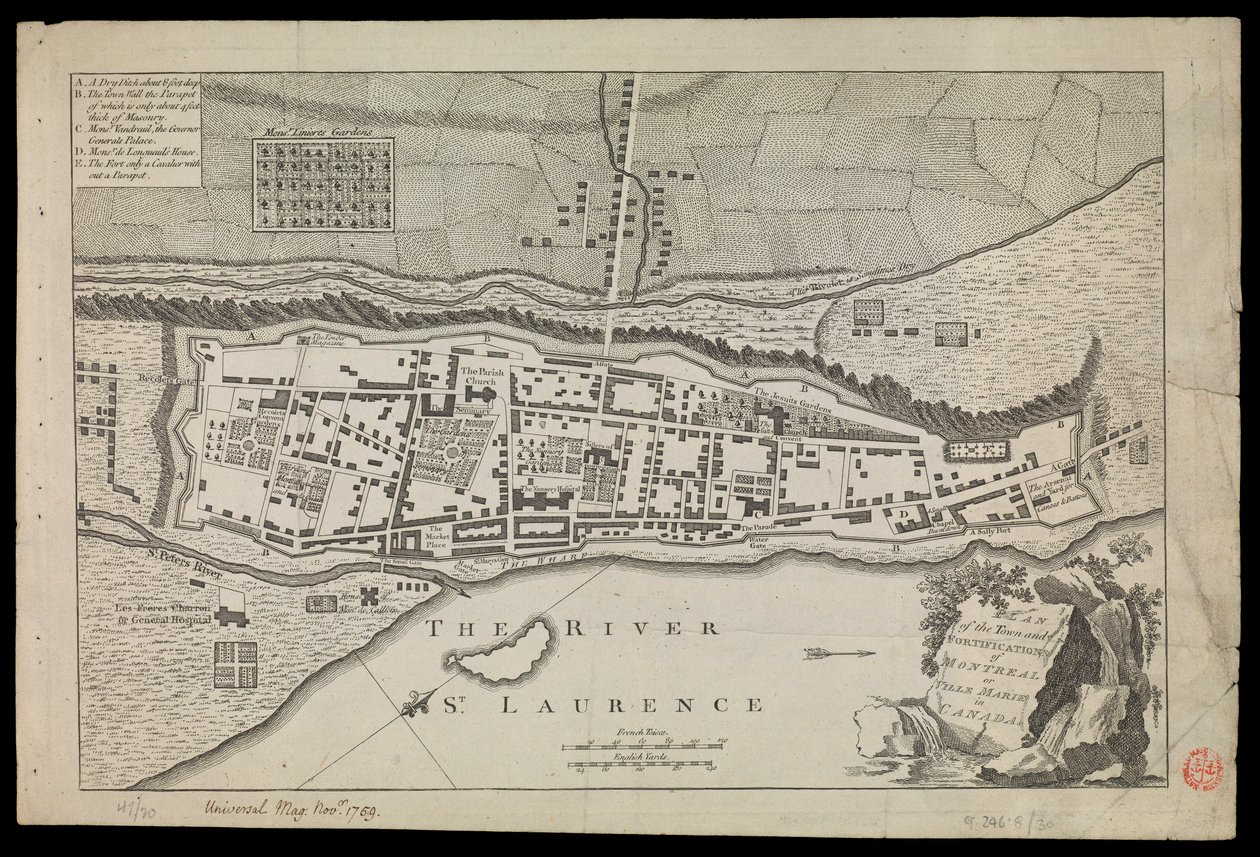 Plan van de stad en vestingwerken van Montreal of Villa Marie in Canada door Unknown artist