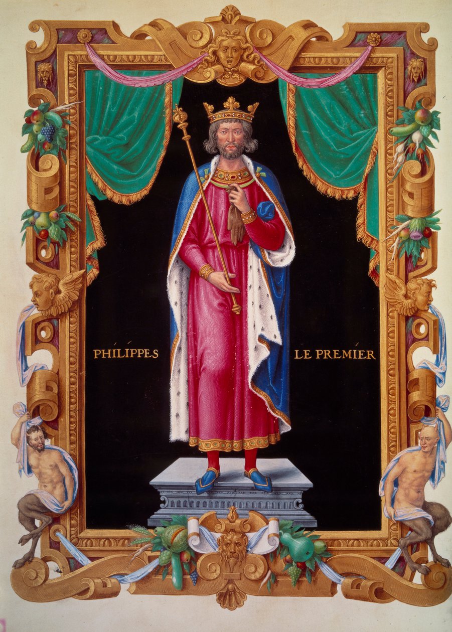 Portret van de koning van Frankrijk Filips I (1052-1108). Miniatuur in Recueil des rois de France door Jean du Tillet door Unknown artist