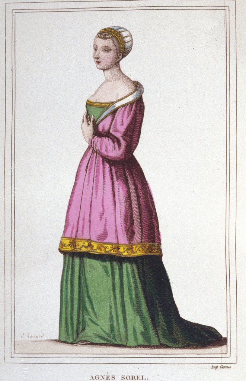 Portret van Agnes Sorel (1422-1450) (Dame van Beaute sur Marne) (Beaute-sur-Marne). Favoriet van koning Karel VII. Gravure uit 1830 door Unknown artist