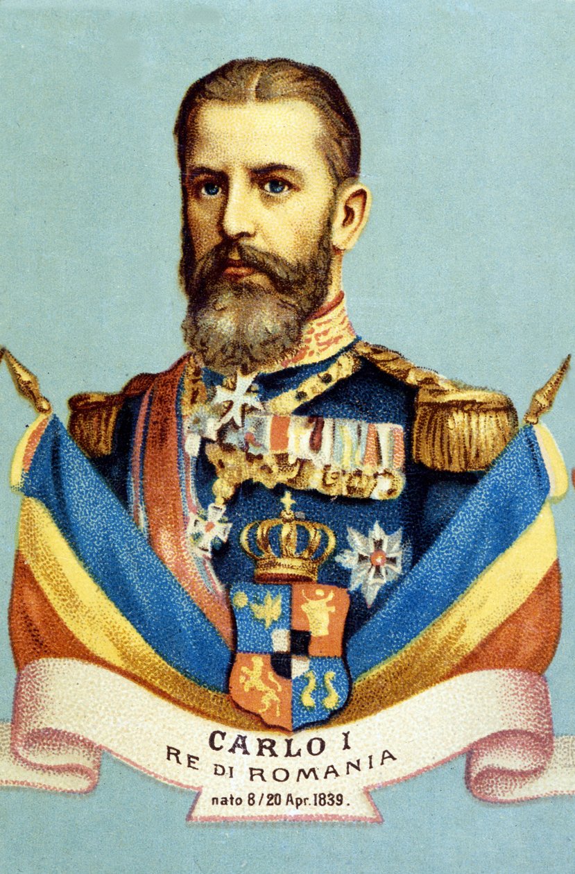Portret van Charles I (Carol I), koning van Roemenië. Chromolithografie uit de 19e eeuw door Unknown artist