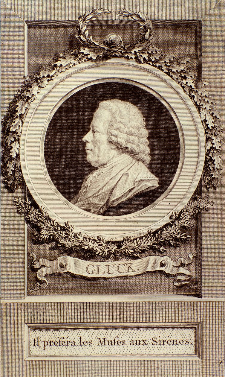 Portret van Christoph Gluck (1714-1787) Duitse componist Gravure. 18e eeuw. Bologna, civico museo musico door Unknown artist
