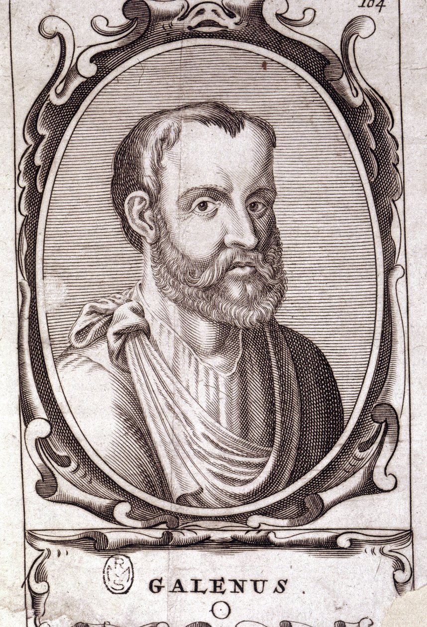Portret van Claude Galien (Klaudios Galenos of Claudio Galeno of Claudius Galenus of Galen, ca. 131 - ca. 201), Griekse arts. 18e-eeuwse gravure. door Unknown artist