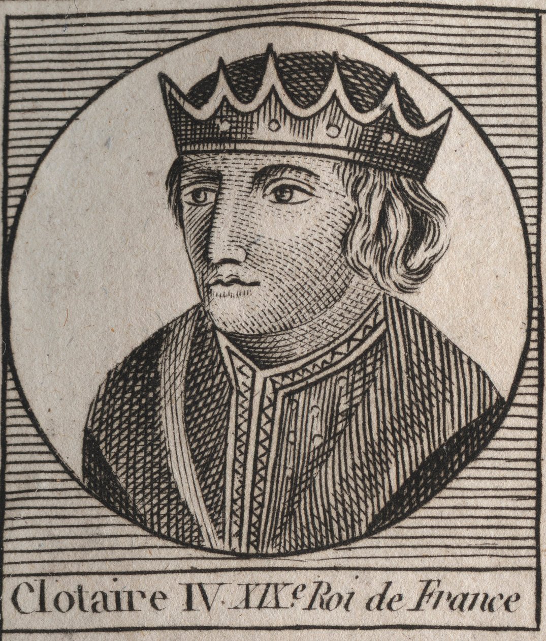 Portret van Clothaire IV (ca. 685-719), Koning van de Franken van Austrasië van 717 tot 719 (gravure uit 