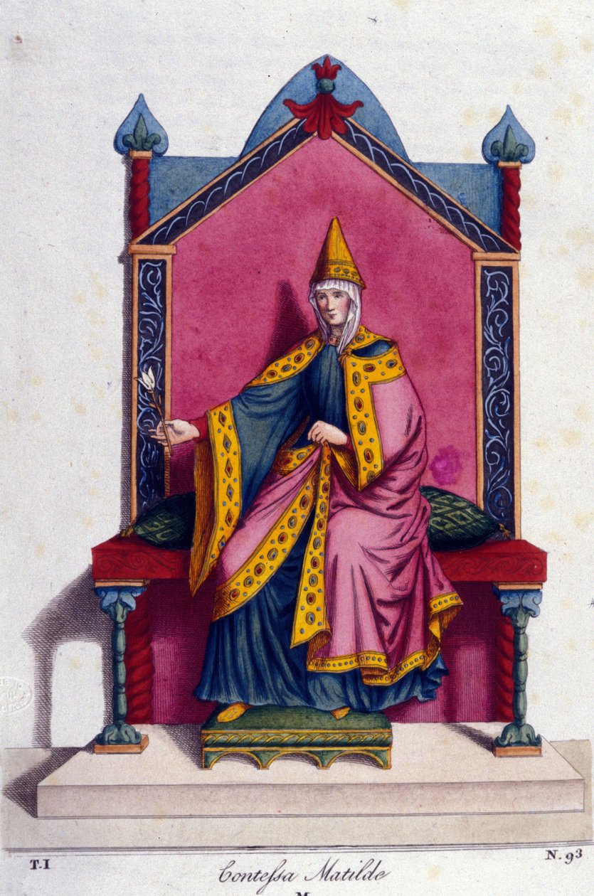 Portret van gravin Mathilde van Canossa (of gravin Mathilde van Toscane) (1046 - 1115). Gravure uit de 19e eeuw. door Unknown artist