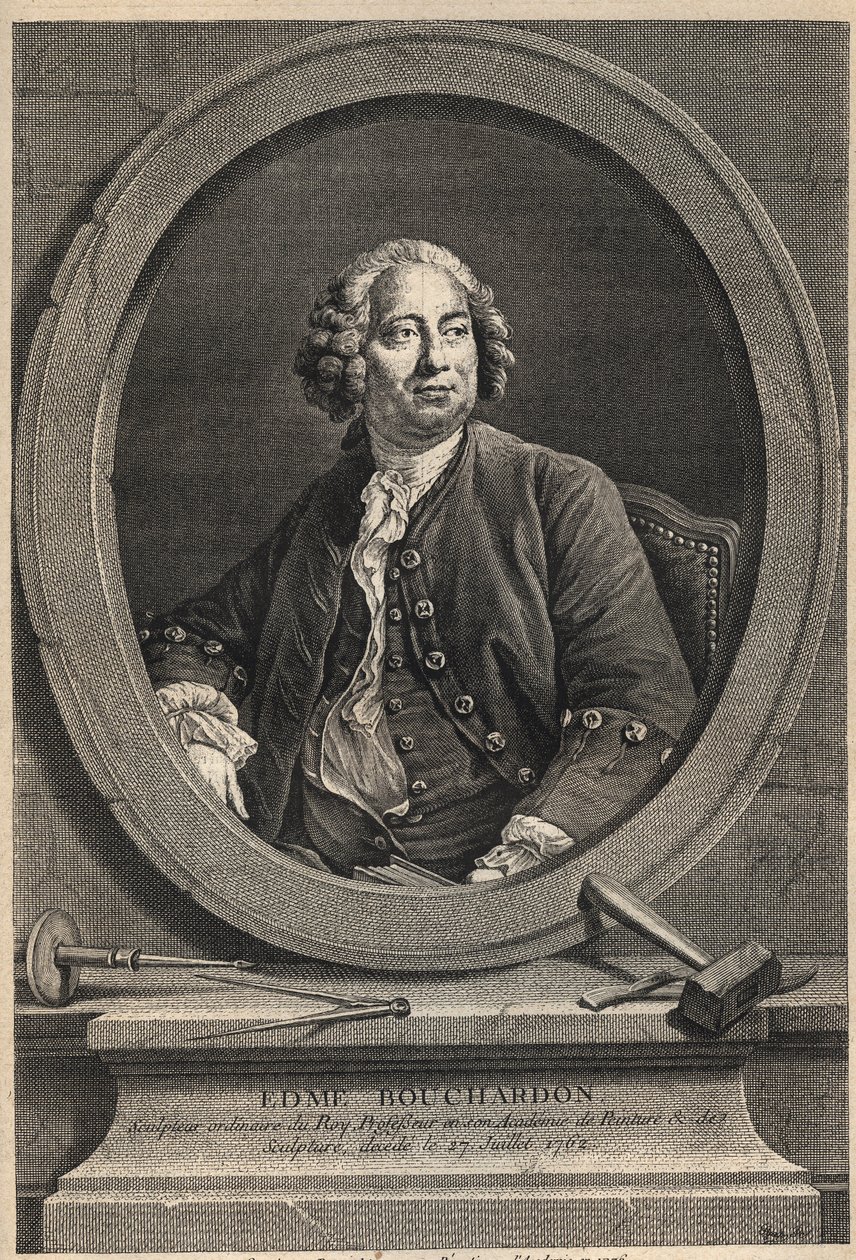 Portret van Edme Bouchardon (1698-1762), Franse beeldhouwer en tekenaar - gravure van 1776 door Unknown artist
