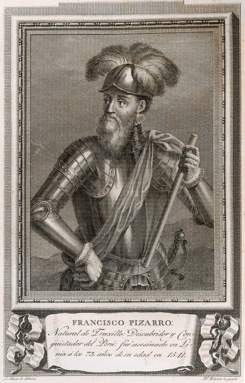 Portret van Francisco Pizarro (gravure) door Unknown artist