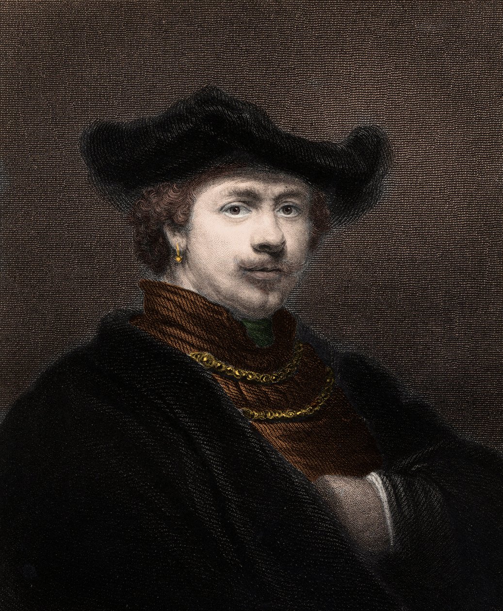 Portret van Harmenszoon van Rijn Rembrandt (1606-1669), Nederlandse schilder - gravure - 19e eeuw door Unknown artist