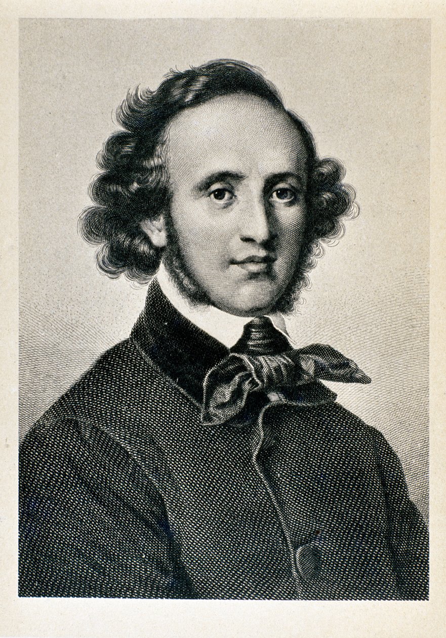 Portret van Jakob Ludwig Felix Mendelssohn Bartholdy, Duitse dirigent en componist. Lithografie van de 19e eeuw, Biblioteca del Conservatorio Giuseppe Verdi, Milaan door Unknown artist