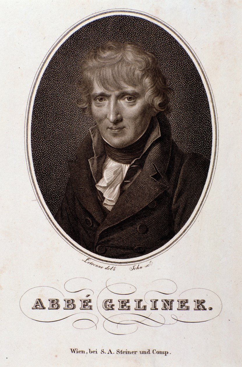Portret van Josef Gelinek (Joseph) (1758-1825) Oostenrijkse pianist, componist en theoloog Gravure. 19e eeuw. door Unknown artist