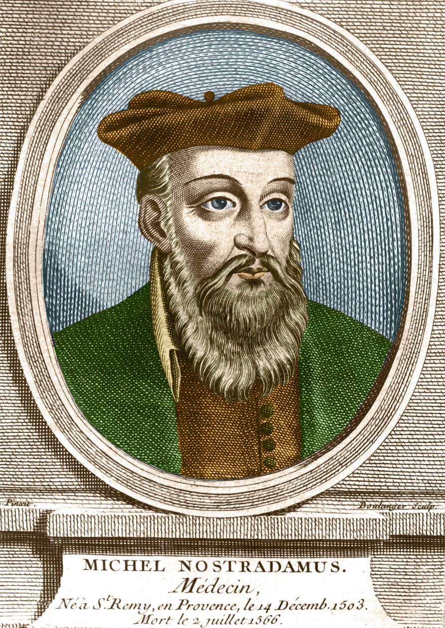 Portret van Michel Nostradamus, arts, geboren in Saint-Remy-de-Provence op 14/12/1503 en overleden op 02/07/1566. Gravure uit de 19e eeuw door Unknown artist