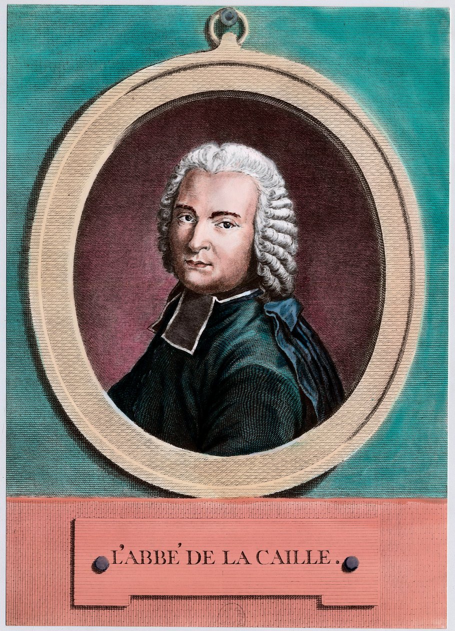 Portret van Nicolas Louis de Lacaille (1713 - 1762), Franse astronoom. Gravure uit de 18e eeuw. Privécollectie. door Unknown artist