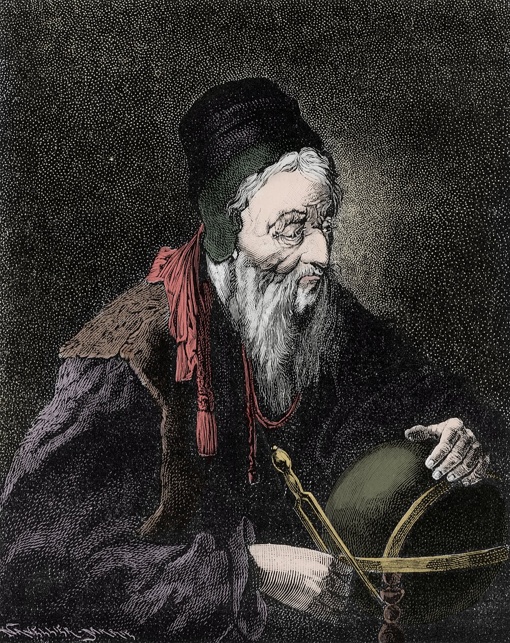 Portret van Nostradamus, Michel de Notre Dame (1503-1566) Franse astroloog en arts - Gravure uit de 19e eeuw door Unknown artist