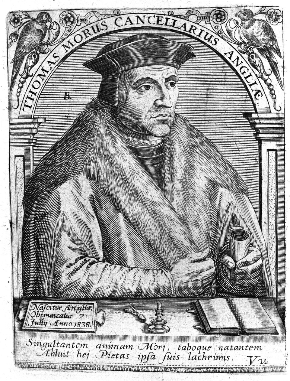 Portret van Thomas More (1478 - 1538), Engelse politicus en humanist. door Unknown artist