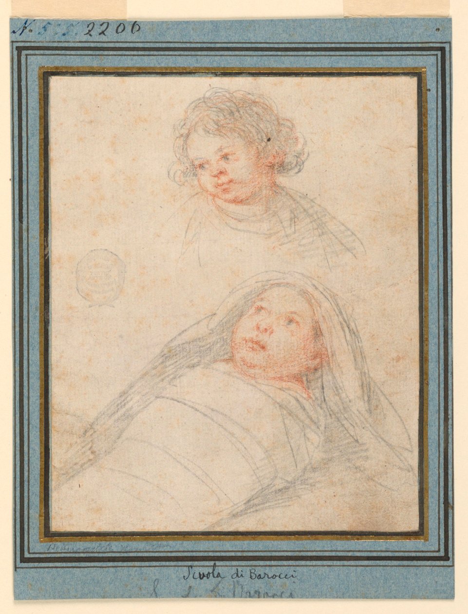 Portret van een jongen en een ingebakerd kind door Unknown artist
