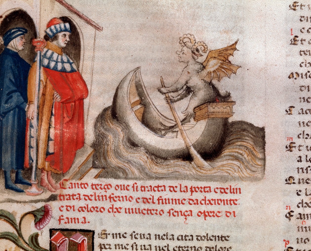 Portret van de Italiaanse dichter Dante Alighieri die naar Charon kijkt terwijl hij zijn boot over de Acheron vaart met de zielen (lied 3 uit de Hel, in de Goddelijke Komedie) door Unknown artist