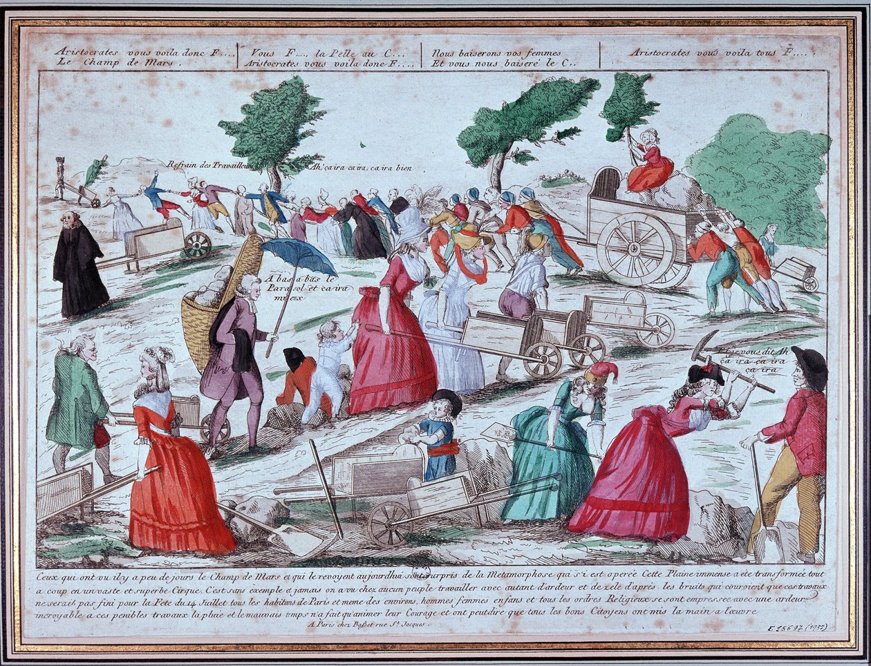 Voorbereiding op het Champ de Mars voor het feest van 14 juli - gravure door Unknown artist