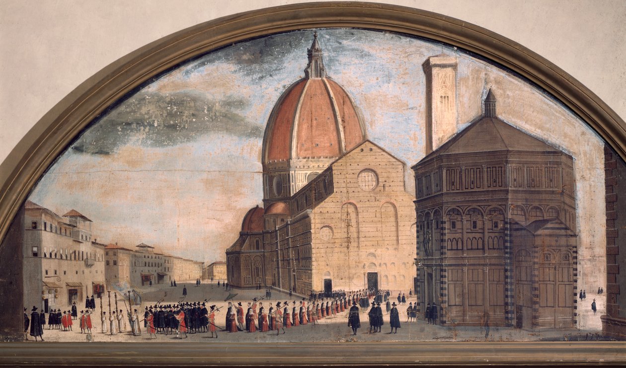 Processie op het plein van de kathedraal Santa Maria del Fiore, Florence door Unknown artist