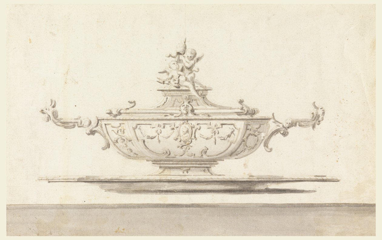 Project voor een terrine met pauselijk wapen. Bedoeld om in zilver te worden uitgevoerd. door Unknown artist