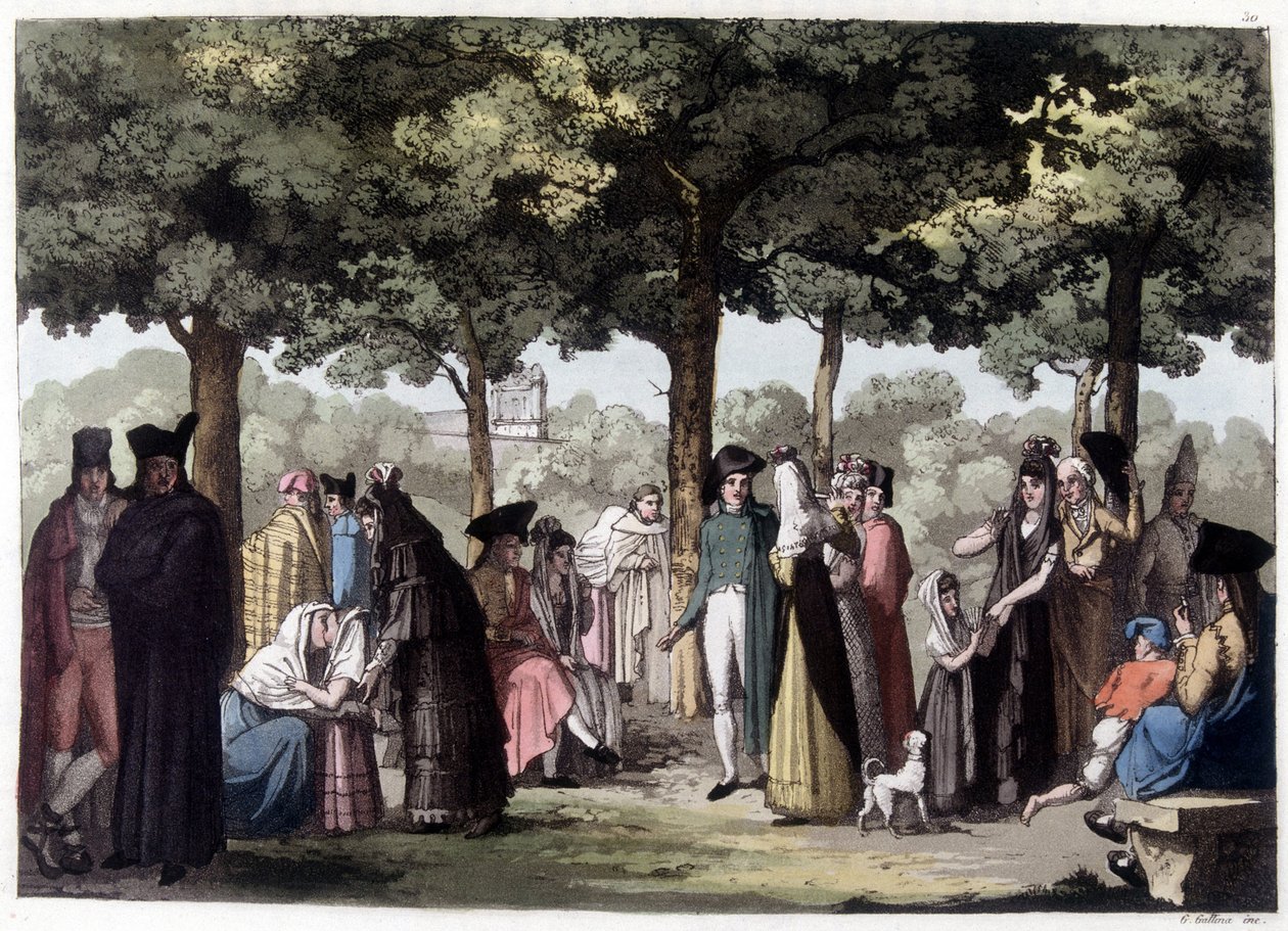 Promenade van de esplanade in Barcelona. Lithografie uit de 19e eeuw. door Unknown artist