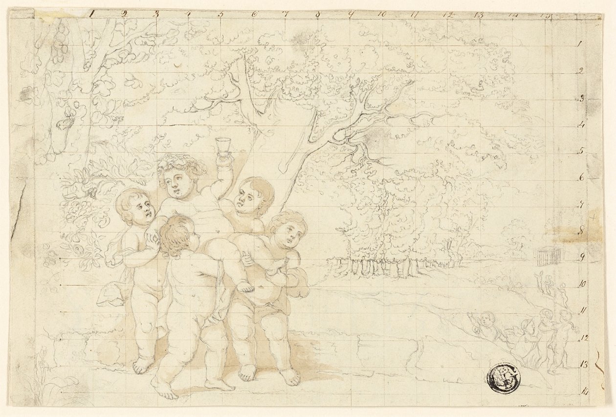 Putti die jonge Bacchus dragen door Unknown artist