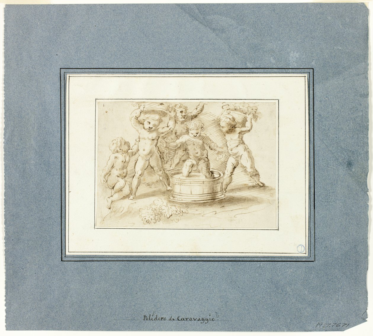 Putti die wijn maken door Unknown artist