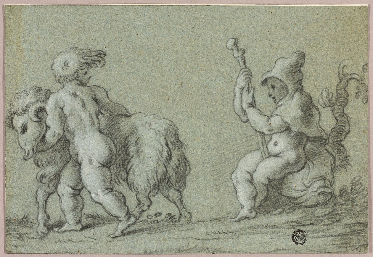 Putti als geitenhoeders door Unknown artist
