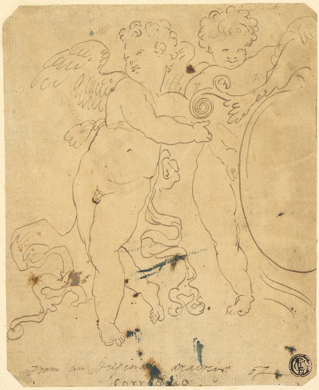 Putti met schild door Unknown artist