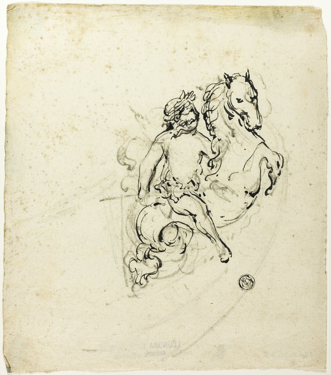 Putto gekroond met lauwerkrans, op steigerend paard door Unknown artist