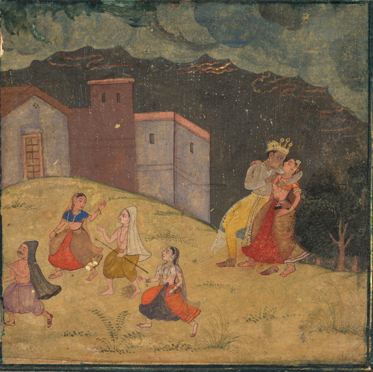 Radha en Krishna betrapt in een storm door Unknown artist