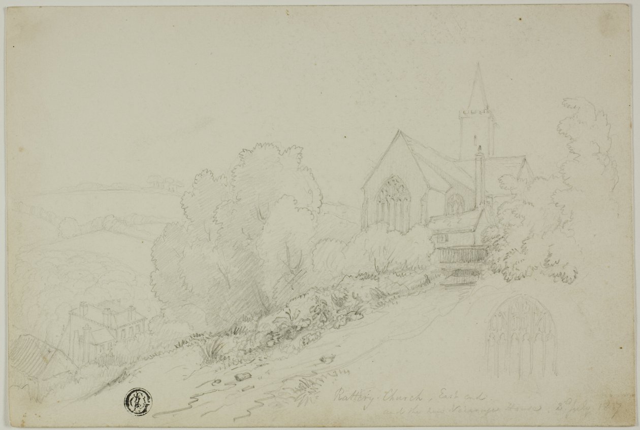 Rattery Kerk, Oostkant en het Nieuwe Pastoriehuis door Unknown artist