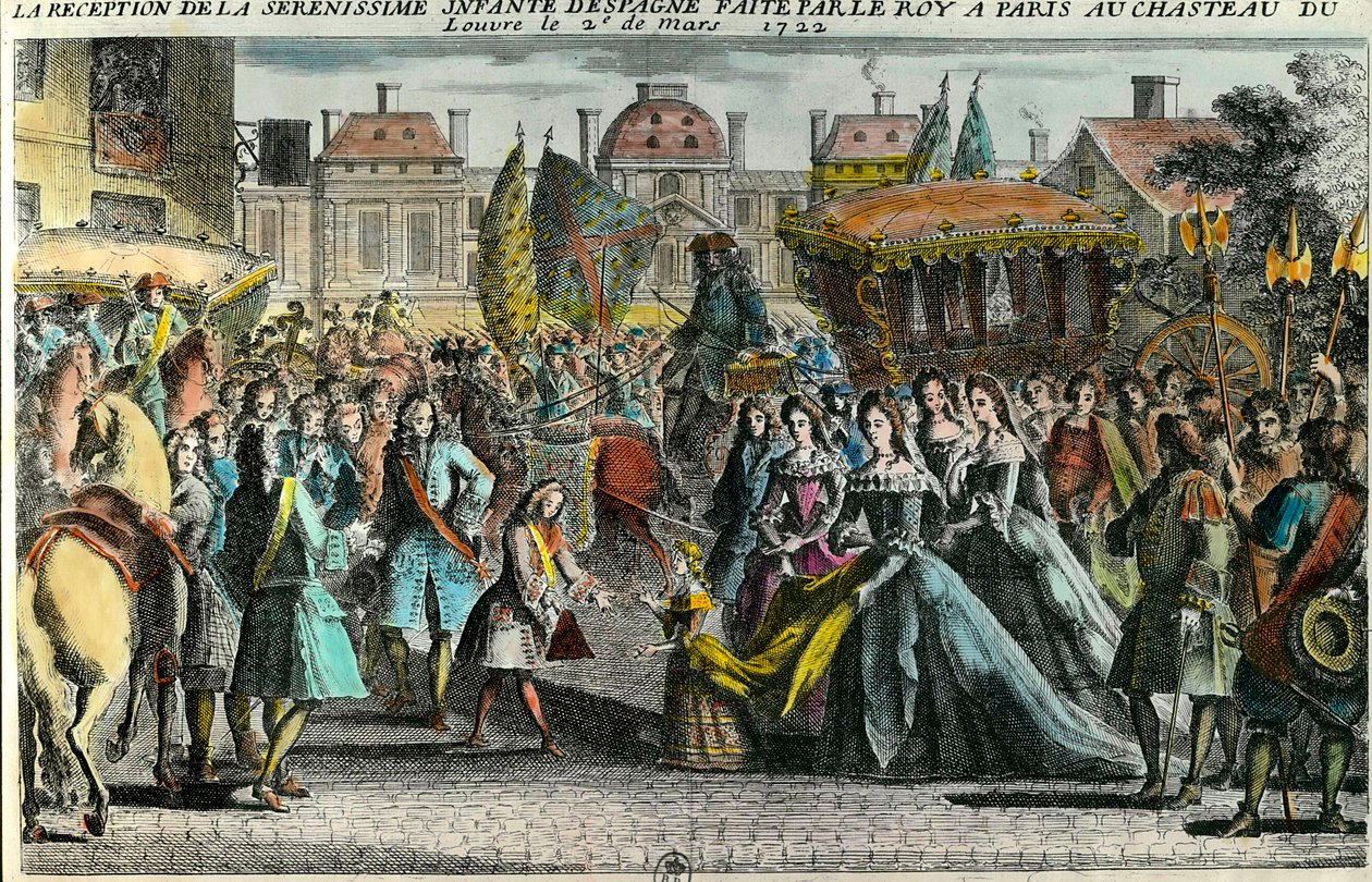 Ontvangst van de infante van Spanje Marie Anne Victoire door koning Lodewijk XV in Parijs door Unknown artist