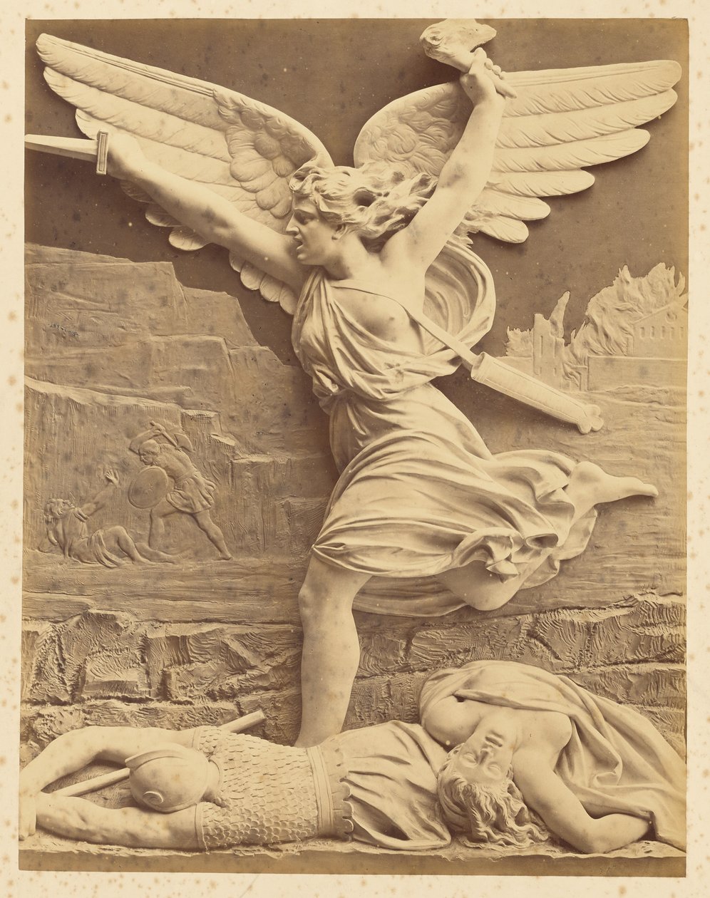 [Reliëfsculptuur van gevleugelde figuur met daggar]. door Unknown artist