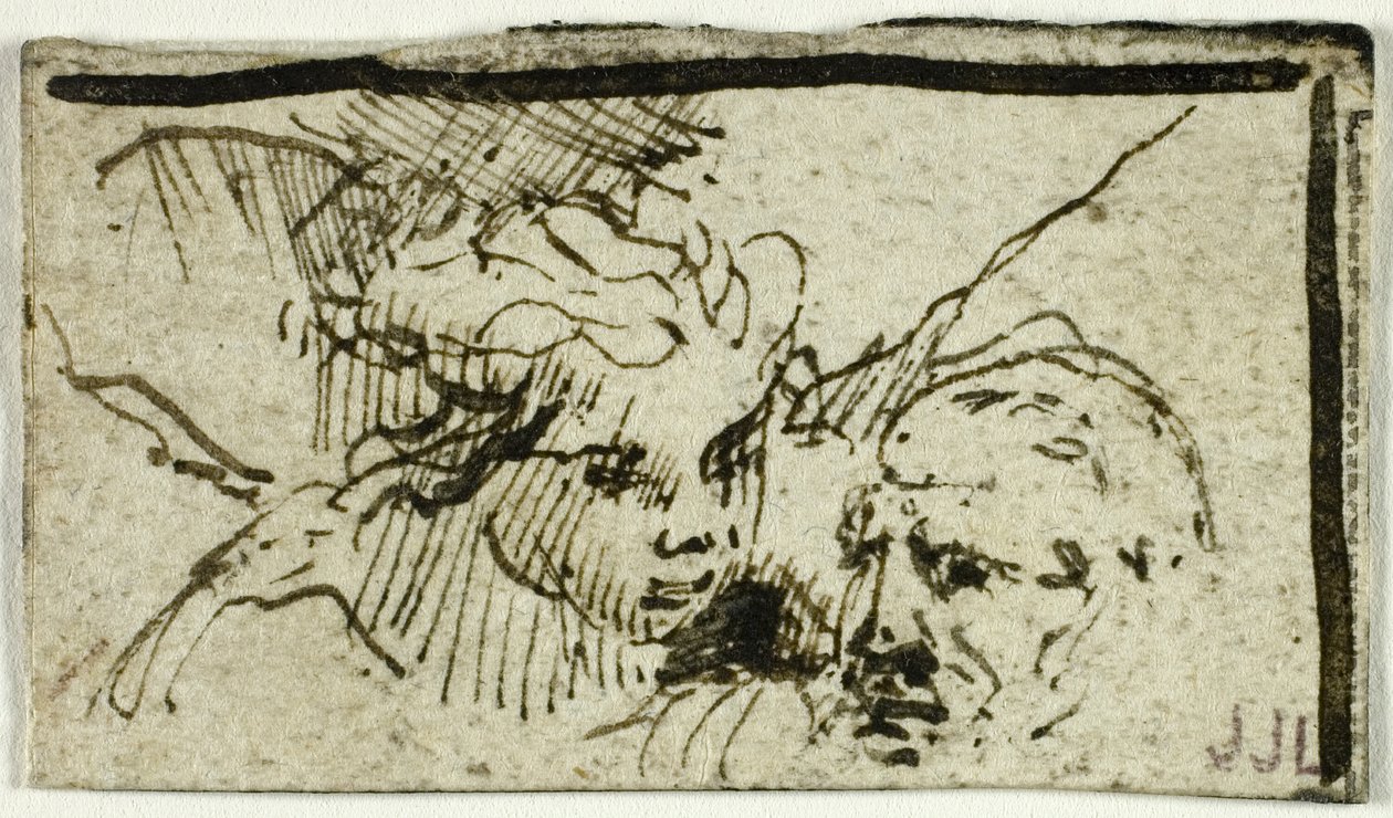 Rembrandts Offer van Issas - Hoofden van Abraham en Engel door Unknown artist