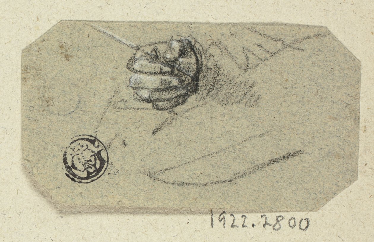 Rechterhand houdt tekengereedschap vast door Unknown artist