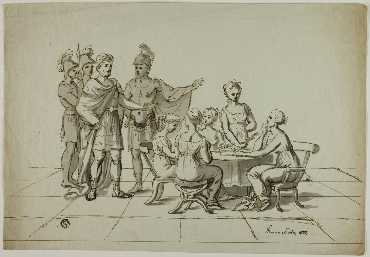 Romeinse Keizer die Groep Vrouwen aan Tafel Benadert door Unknown artist