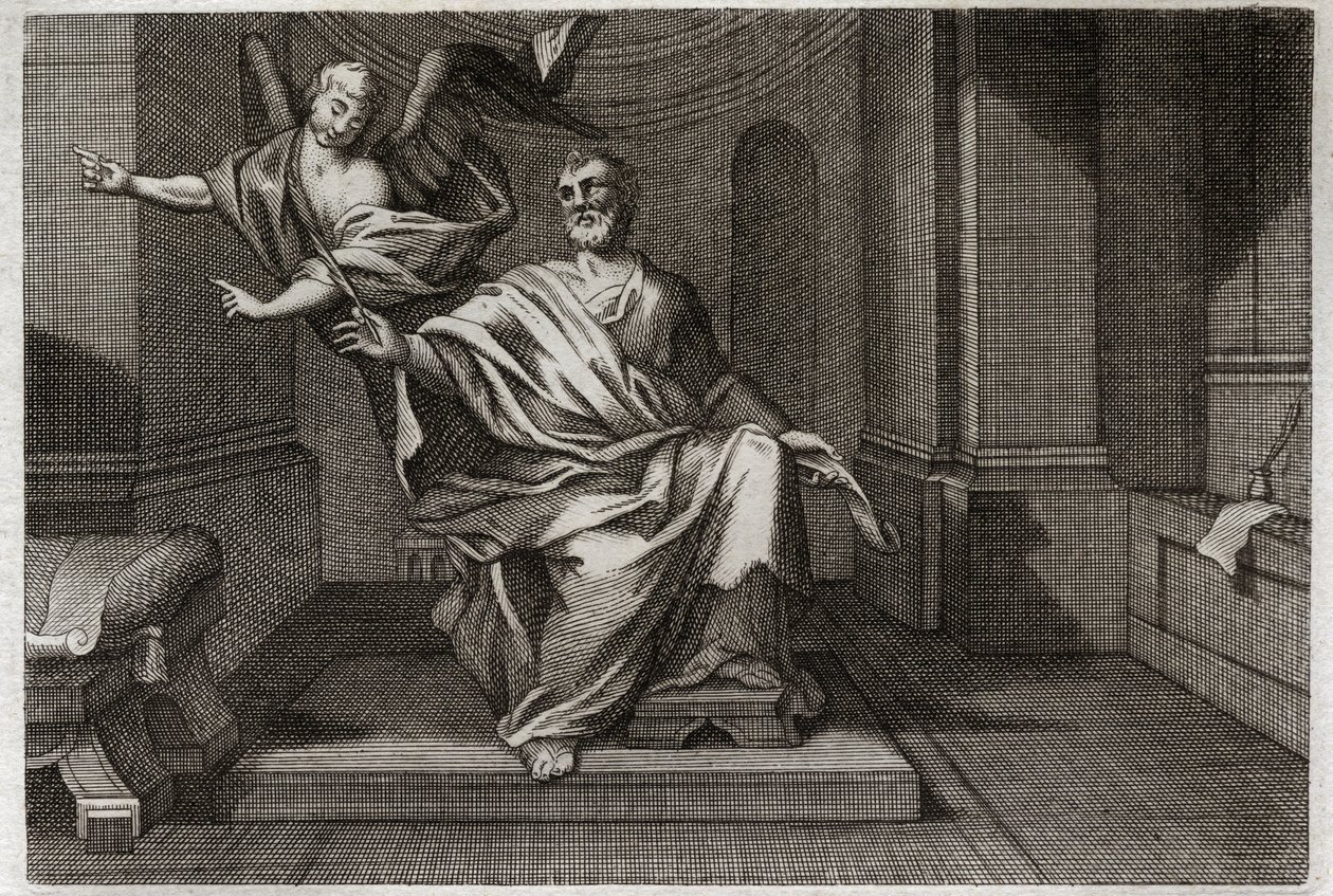 Royaumont Bijbel, Nieuwe Testament: De evangelist Sint Matteüs met de engel. Illustratie uit 1811. door Unknown artist