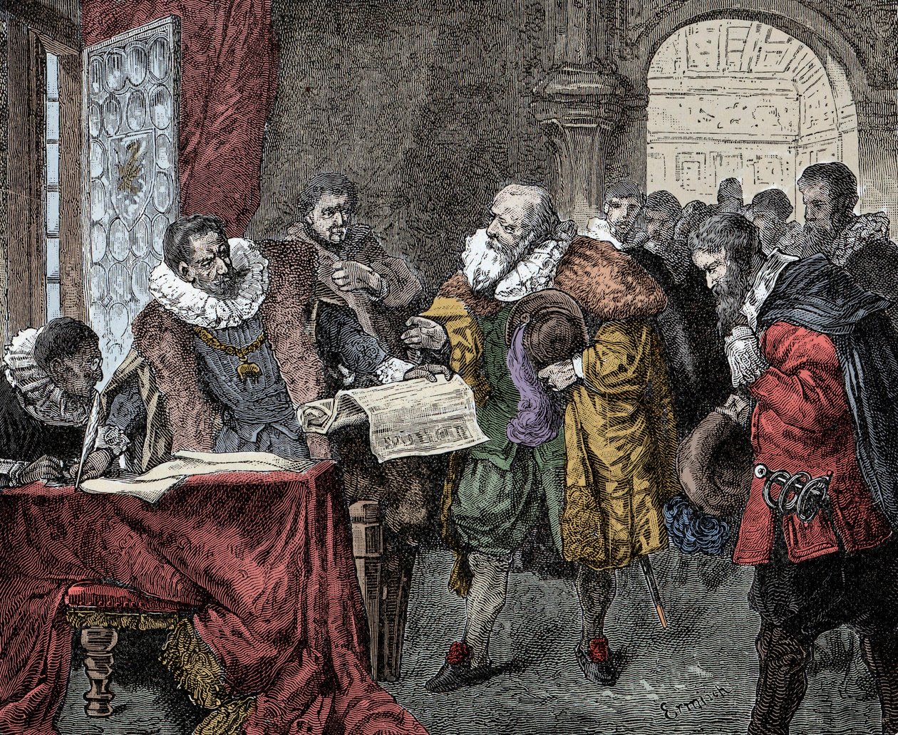Rudolf II verleent de Majesteitsbrief - Keizer Rudolf II van Oostenrijk (1552-1612) verleent de Majesteitsbrief in 1609 (godsdienstvrijheid aan het Koninkrijk Bohemen) door Unknown artist
