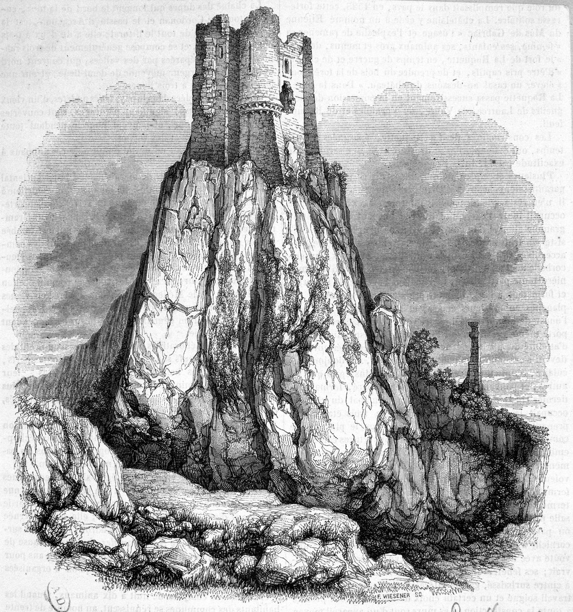 Ruïnes van het kasteel van La Roquette - Gravure door Unknown artist