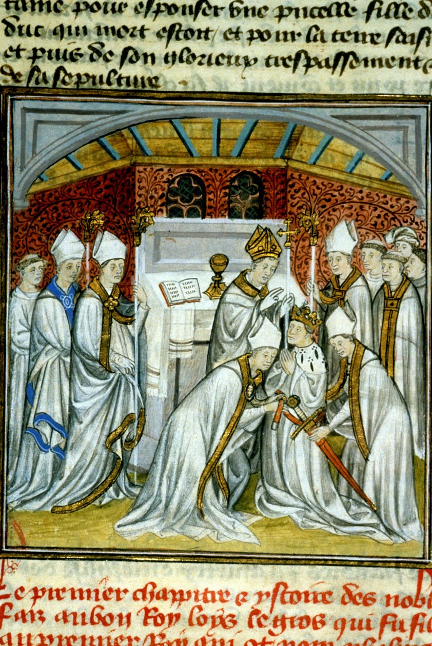 Kroning van Lodewijk VI (1108) - Verlichting van manuscript op perkament uit de Middeleeuwen 