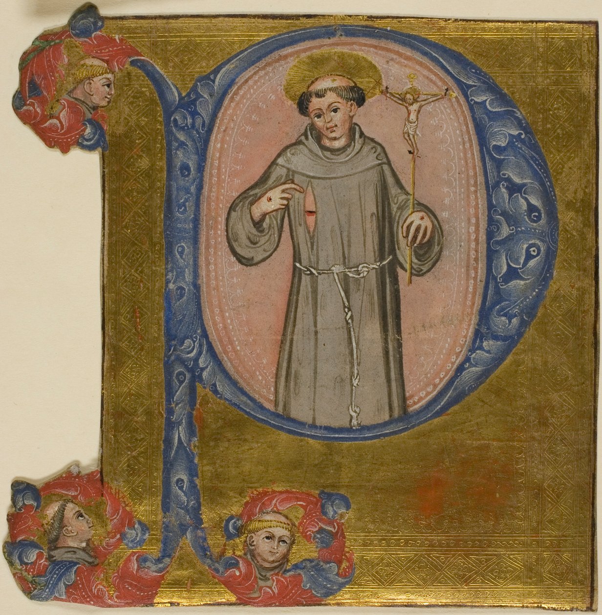 Sint-Franciscus in een historische initiaal "P" door Unknown artist