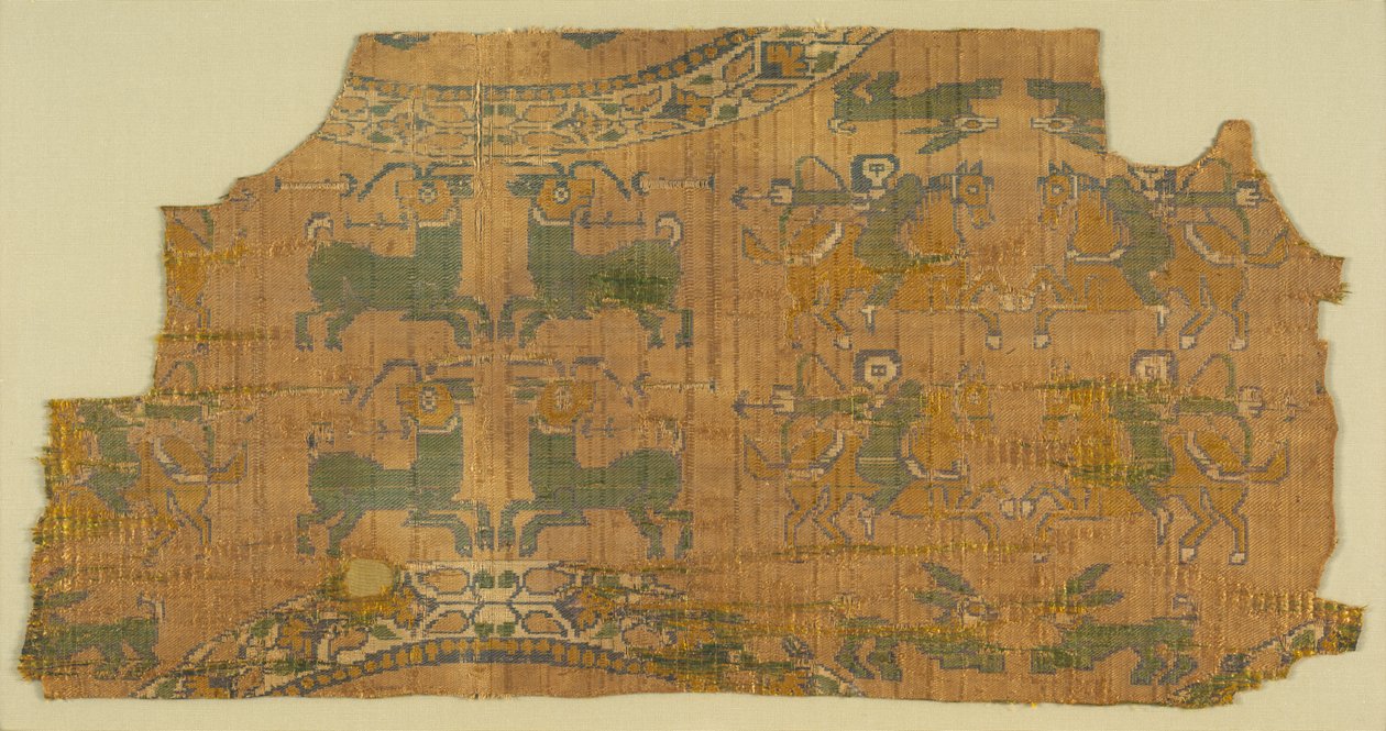 Samietfragment met jagers door Unknown artist