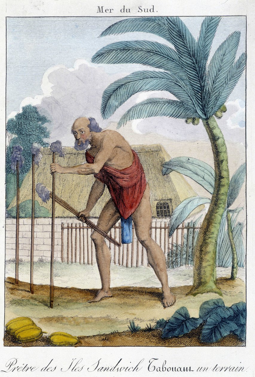 Priester van de Sandwich-eilanden die een veld slaat door Unknown artist