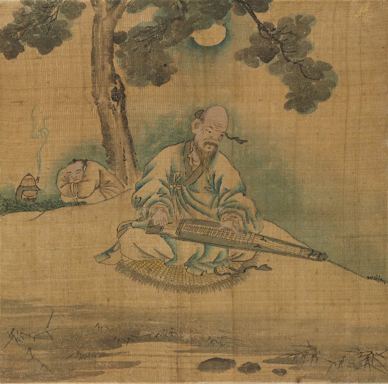 Geleerde die een Qin Speelt door Unknown artist