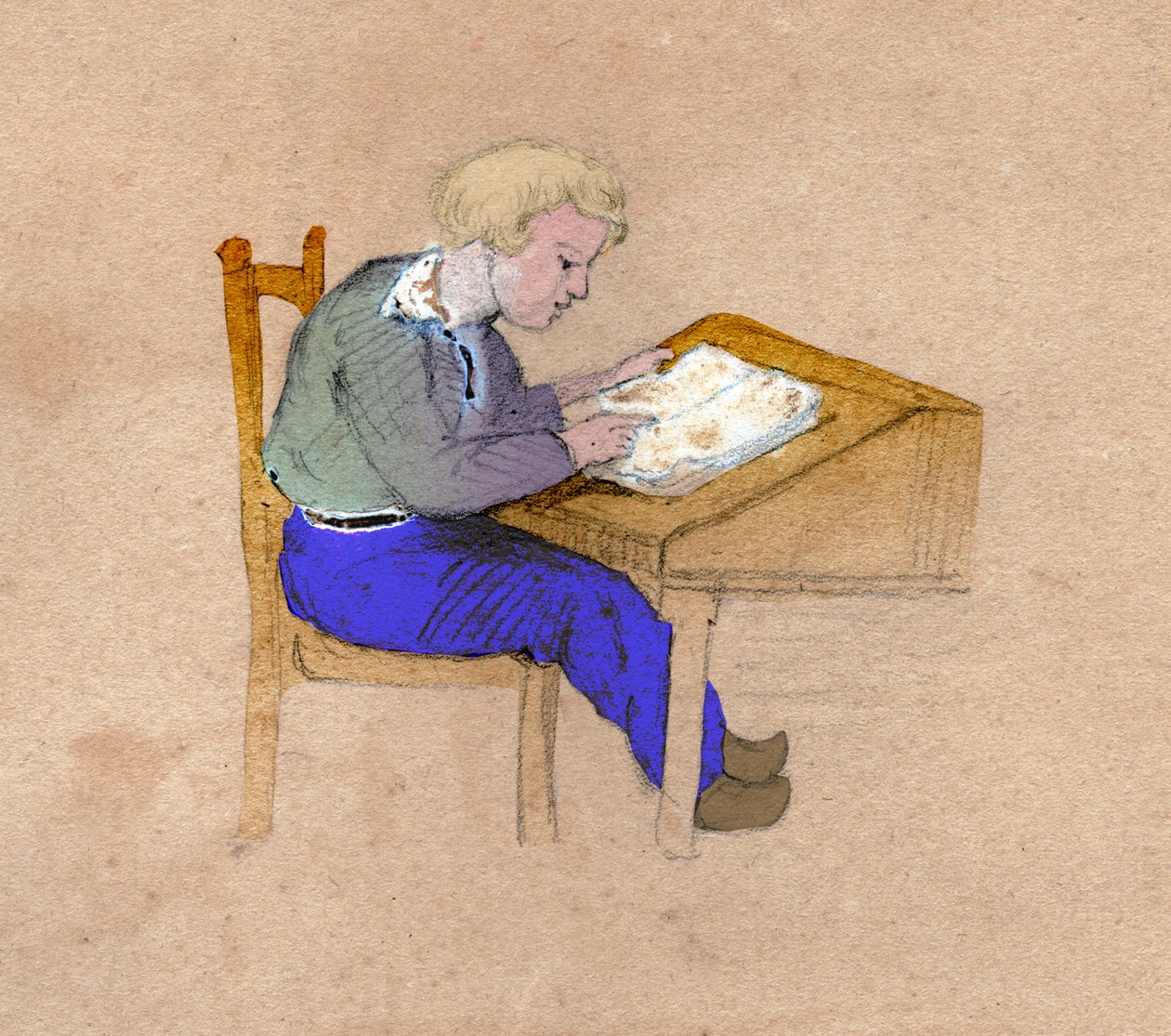 Schooljongen aan het werk door Unknown artist