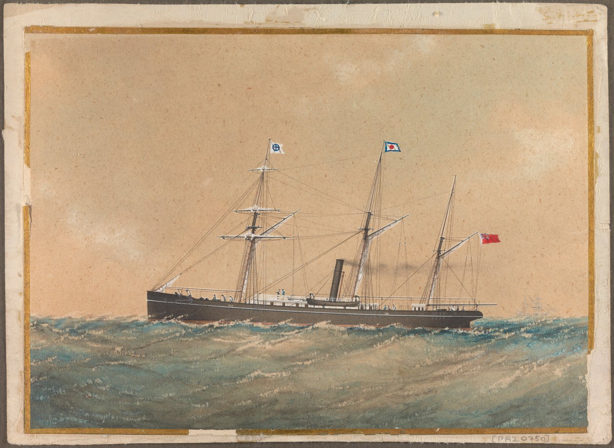 Schroefstoomschip met Satsuma-vlag, waarschijnlijk 