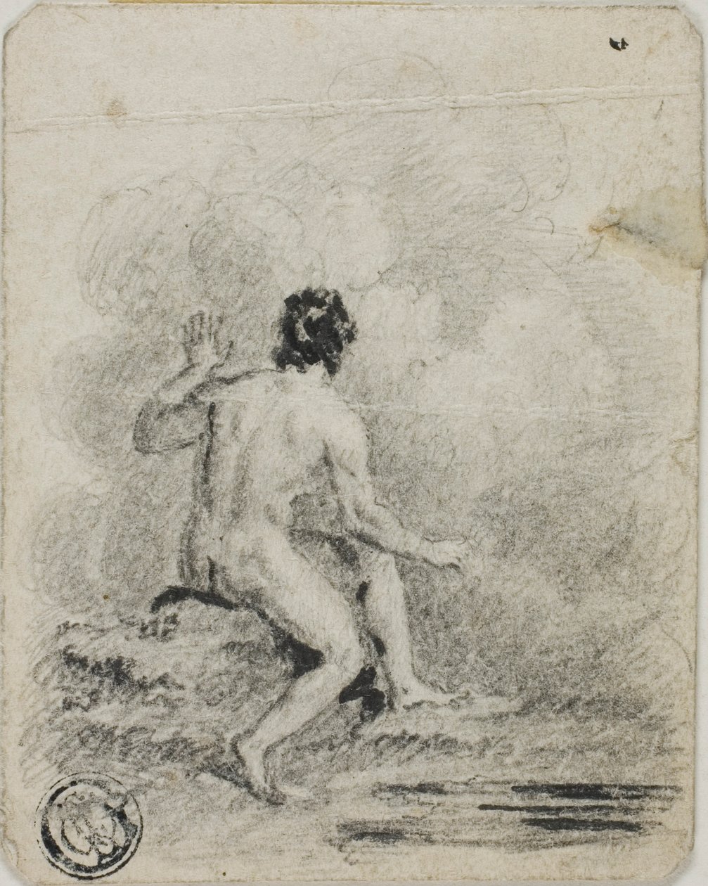 Zittende mannelijke naakt door Unknown artist