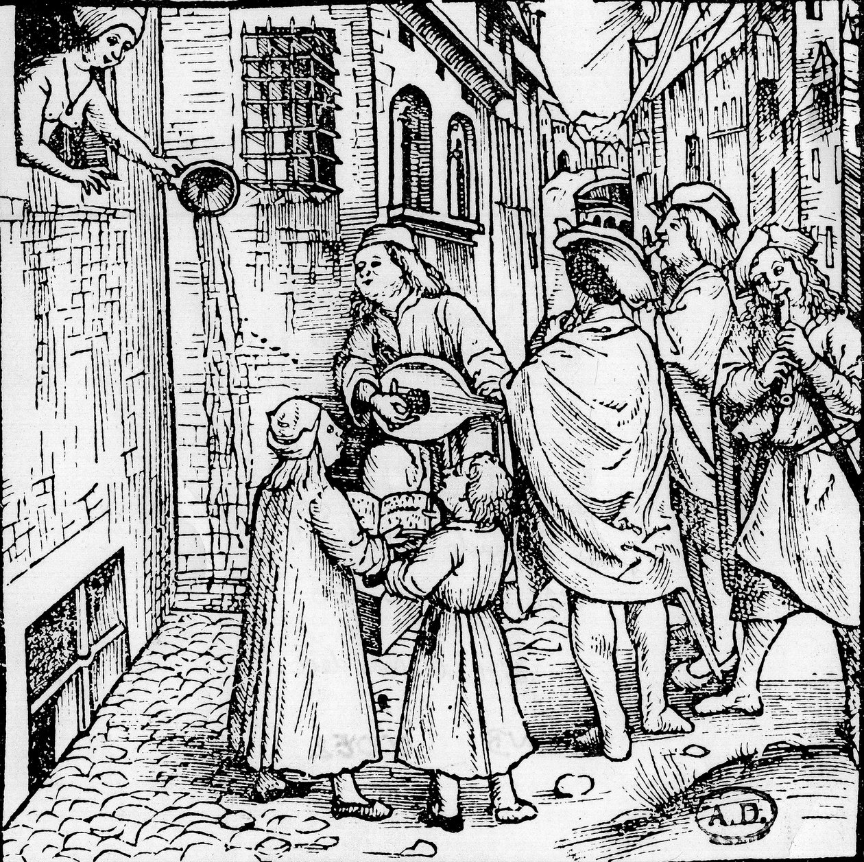 Estudiantine serenade (muzikanten), Bazel, circa 1500 - gravure, Bibl. door Unknown artist