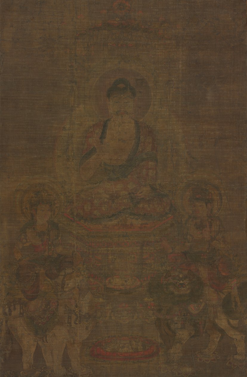 Shakyamuni Triade: Boeddha bijgestaan door Manjushri en Samantabhadra door Unknown artist