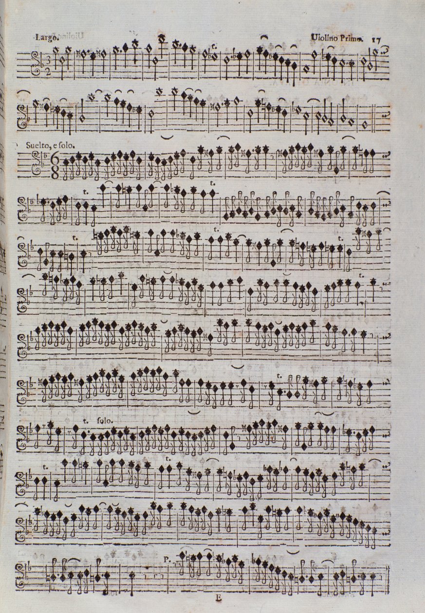 Bladmuziekpagina voor de viool in Sinfonia da chiesa e due violini door Francesco Manfredini door Unknown artist