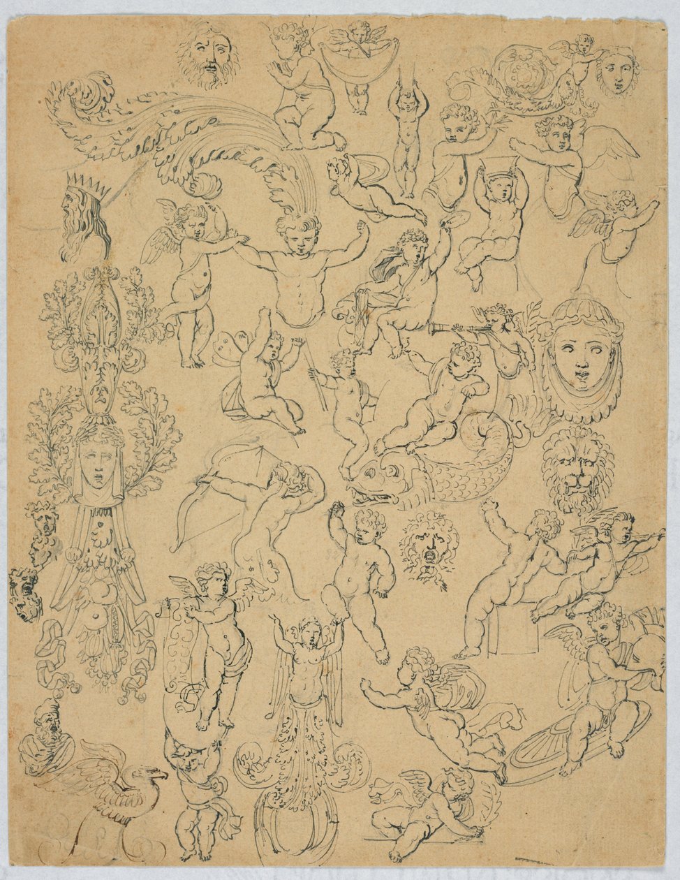 Blad met putti en studies naar de antieken door Unknown artist
